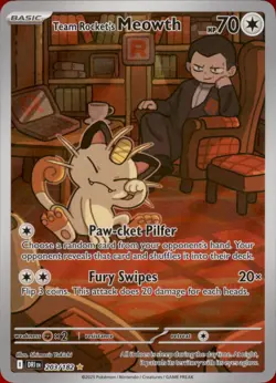 Pokemon TCG Team Rocket's Meowth 203/182 Destined Rivals Illustration Rare NM/M - Image 1