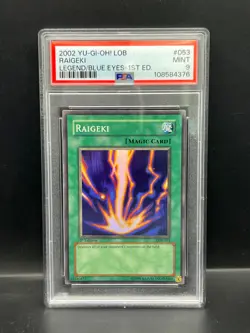 Yugioh PSA 9 MINT Raigeki LOB-053 Super Rare 1st Edition 2002 S#4376 - Image 1