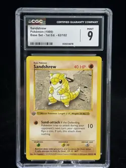 Sandshrew #62 1st Edition Base Set 1999 Pokemon Game CGC 9 🪨 - Image 1