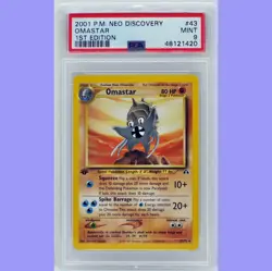 Pokemon 1st Edition Omastar 43/75 Neo Discovery PSA 9 MINT - Image 1