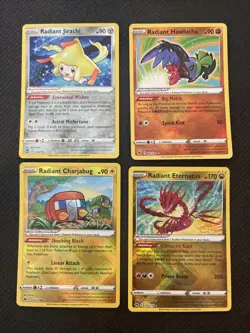 Radiant Pokemon TCG Radiant Card Lot 4x Jirachi Eternatus Hawlucha Charjabug - Image 1