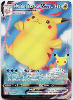 Surfing Pikachu VMAX 009/025 Holo VMAX Rare Celebrations Pokemon Near Mint - Image 1
