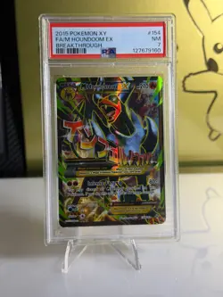 2015 Pokemon M Houndoom EX Full Art #154 PSA 7 NM XY Breakthrough - Image 1
