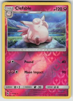 Clefable 40/68 Rare Hidden Fates Pokemon Reverse Holo Near Mint - Image 1