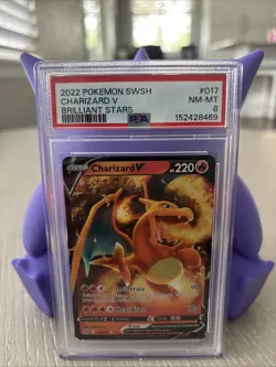 2022 POKEMON SWORD & SHIELD BRILLIANT STARS #017/172 CHARIZARD V PSA 8 - Image 1