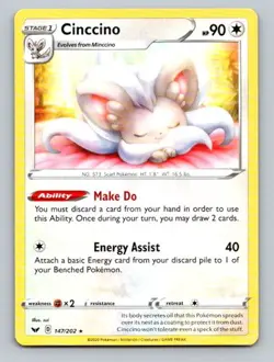 2020 Pokemon Card Sword & Shield Cinccino 147/202 - Image 1