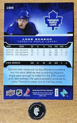 Luke Schenn 2008-09 Upper Deck Ovation Rookie Card #196 Toronto Maple Leafs - Image 2