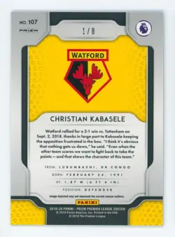 2019-20 Christian Kabasele Panini Prizm Blue Shimmer Watford Rookie Card 1/8 - Image 2
