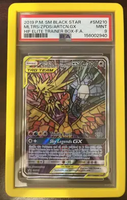 PSA 9 Moltres Zapdos Articuno GX SM210 Alt Art Promo Tag Team Pokemon Card - Image 1