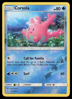 Corsola 36/149 Reverse Holo Pokemon SM Base Set LP - Image 1