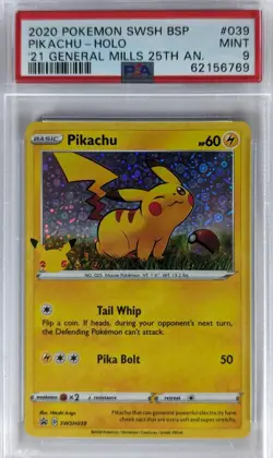 2020 Pokemon Promo General Mills 25th #039 Pikachu HOLO PSA 9 - Image 1