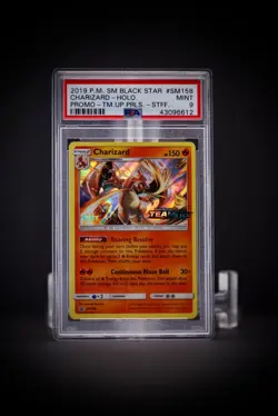 2019 POKEMON SM BLACK STAR PROMO TEAM UP PRERELEASE-STAFF CHARIZARD-HOLO PSA 9 - Image 1