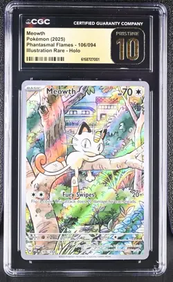 Pokemon Meowth 106/094 Illustration Rare Phantasmal Flames - CGC 10 PRISTINE - Image 1