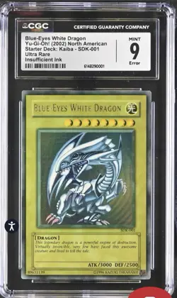 Yugioh Blue-Eyes White Dragon SDK-001 Ultra Rare Faded Error CGC 9 TCG CCG Card - Image 3