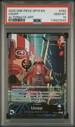 One Piece TCG Usopp Leader OP10-042 Alt Art Royal Blood PSA 10 GEM MINT - Image 1