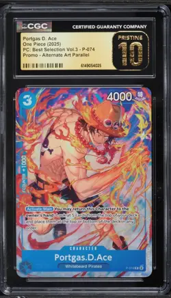 Portgas D. Ace P-074 Alt Art CGC 10 PRISTINE One Piece Best Selection Vol 3 - Image 1