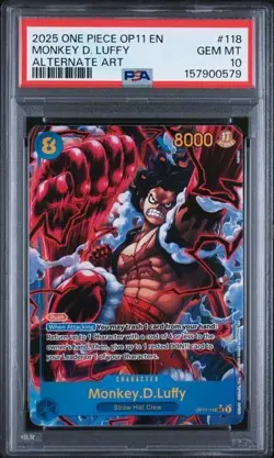 2025 One Piece Monkey.D.Luffy Alternate Art Rare #OP11-118 PSA 10 GEM MINT - Image 1