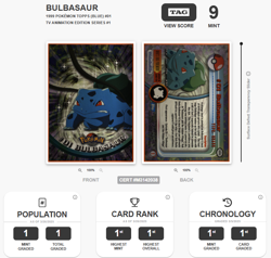 TAG 9 MINT *POP 1* BULBASAUR - #01- card - Topps Series 1 - 1999 TV Animation - Image 3