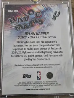 Dylan Harper AUTOGRAPH 2025-26 Topps Havoc Marks Rookie RC AUTO SPURS - Image 2