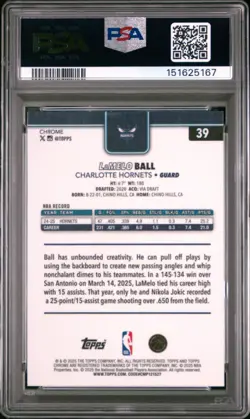 LaMelo Ball 2025-26 Topps Chrome Basketball X-Fractor #39 PSA 10 - Image 2