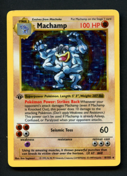 Pokemon Card: 1st Edition MACHAMP Shadowless Base Holo 8/102 (MP) - Image 1