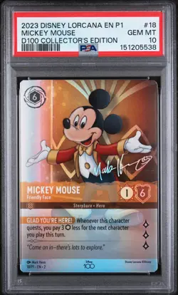 MICKEY MOUSE 2023 DISNEY LORCANA D100 COLLECTOR'S EDITION EN P1-PROMO #18 PSA 10 - Image 1
