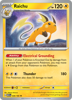 Raichu 026/165 Rare 151 Pokemon Reverse Holo NM/M - Image 3