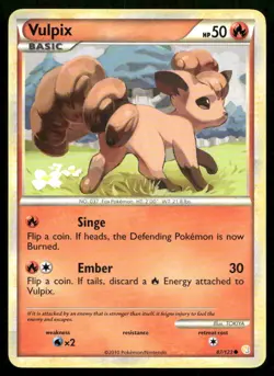Vulpix 87/123 Common HeartGold & SoulSilver Pokemon Moderately Played - Image 1
