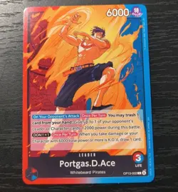 One Piece CCG Portgas D. Ace Carrying On His Will Leader Card OP13-002 NM - Image 1
