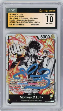 CGC 10 Auto 10 Colleen Clinkenbeard Monkey.D.Luffy Alt Art Parallel ST13-003 - Image 1