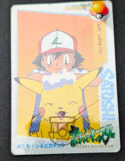 Pokemon 1998 Japanese Carddass Anime Col. 103 Ash & Pikachu Card - HP DMG - Image 4