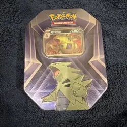 Pokemon TCG 2024 Tyranitar Metal Tin with 3 Foil Cards 3 Boosters & Online Code - Image 1