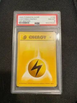1999 Pokemon Base Set First Edition PSA 8 Lightning Energy 100/102 - Image 1