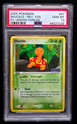 2005 POKEMON EX UNSEEN FORCES #47 SHUCKLE-REVERSE FOIL PSA 10 - Image 1