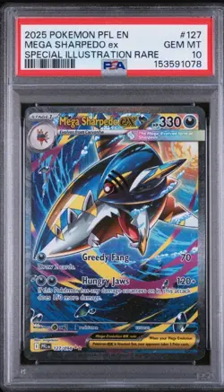 2025 POKEMON PFL EN #127 MEGA SHARPEDO ex SPECIAL ILLUSTRATION RARE PSA 10 - Image 1