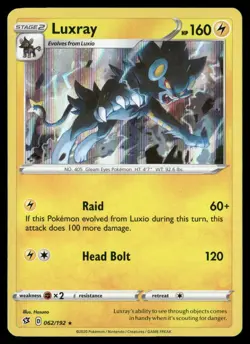 Luxray 062/192 Holo Rare Rebel Clash Pokemon NM/M - Image 1