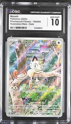 2025 Pokemon Meowth Phantasmal Flames 106/094 Illustration Rare CGC Gem Mint 10 - Image 1