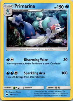 Primarina (Cracked Ice Holo) 41/149 Deck Exclusives Pokemon TCG Holo LP - Image 1