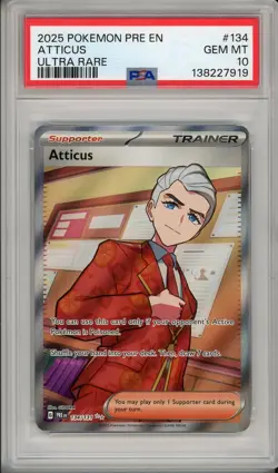 2025 Pokemon Prismatic Evolutions Atticus #134 PSA 10 - Image 1