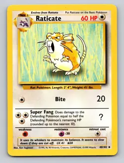 Raticate 40/102 Uncommon Base Set Unlimited Pokemon NM - Image 1
