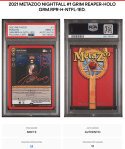 Signed and doodled Nightfall Grim Reaper Metazoo PSA 9 Poncho card tcg rare - Image 1