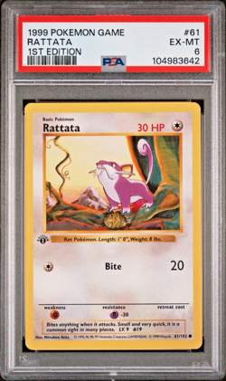 RATTATA 1999 Pokemon Game Base Set Shadowless 1st Edition #61 PSA 6 - Image 1