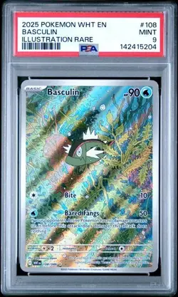 2025 POKEMON WHT EN-WHITE FLARE ILLUSTRATION RARE 108 - BASCULIN 108/086 - PSA 9 - Image 1