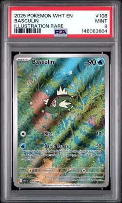 2025 POKEMON WHT EN-WHITE FLARE ILLUSTRATION RARE 108 - BASCULIN 108/086 - PSA 9 - Image 3