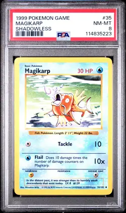 1999 POKEMON GAME SHADOWLESS #35 MAGIKARP PSA 8 - Image 1