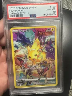 2023 POKEMON SWORD & SHIELD CROWN ZENITH #160 FULL ART/PIKACHU PSA 10 - Image 1