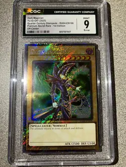 Yugioh Dark Magician RA04-EN106 Platinum Secret Rare 1st Ed. CGC 9 Mint Misprint - Image 1