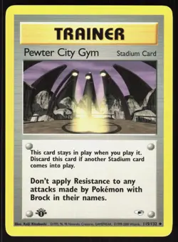 Pewter City Gym 115/132 Uncommon Gym Heroes Pokemon 1st Edition NM 01-08-34 - Image 1