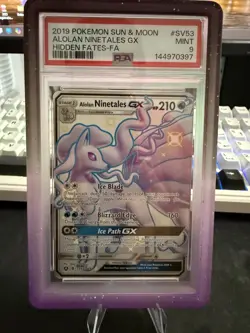 Pokemon Sun & Moon Hidden Fates SV53/SV94 Full Art Alolan Ninetales GX PSA 9 - Image 1