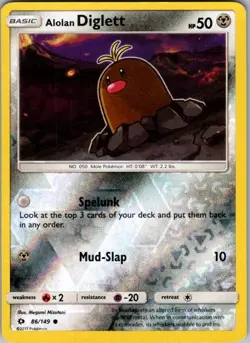 Alolan Diglett 86/149 Common SM Base Set Pokemon Reverse Holo Lightly Played - Image 1